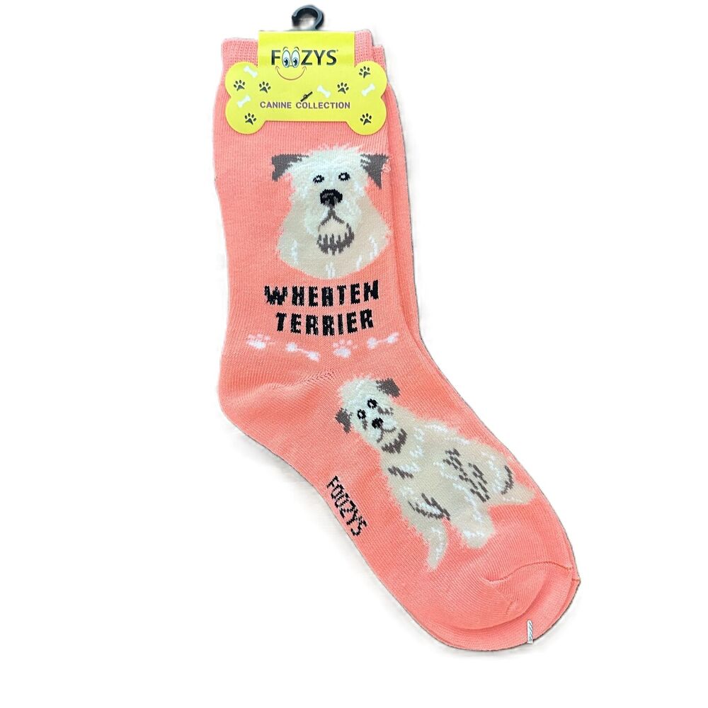 Foozys Wheaten Terrier Dog Pattern Crew Socks Coral Women's One Size